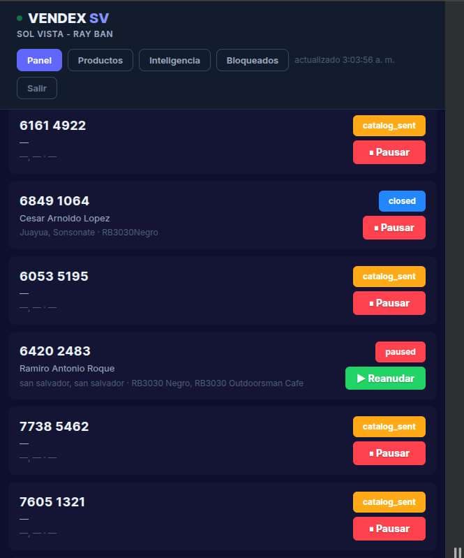 Panel de control Vendex AI